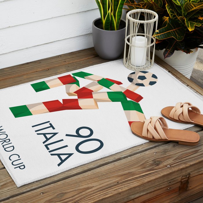 Vintage World Cup poster, Ciao, Italia 90 mascot, old football print Outdoor Rug Gallery Image 2