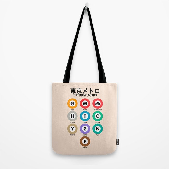 Tokyo subway map print. City metro alphabet poster, japan underground print, japanese city wall art. Tote Bag Gallery Image 2