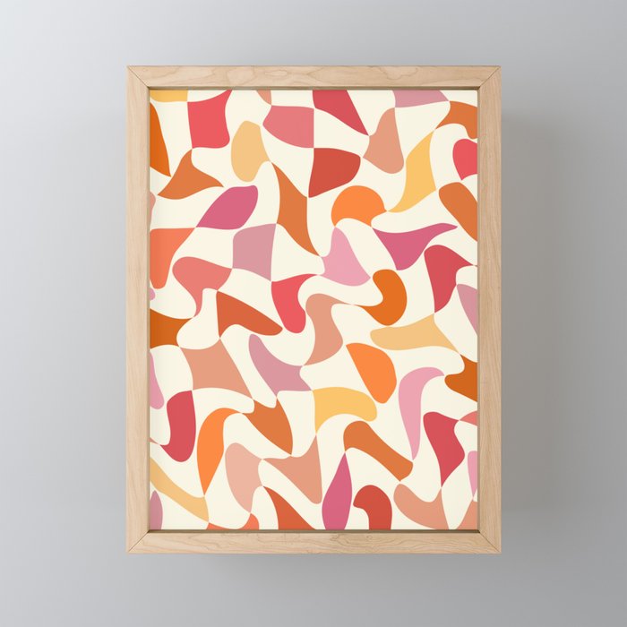 Abstract Wavy Checkerboard in Orange, Pink & Yellow Mini Art Print Gallery Image 1