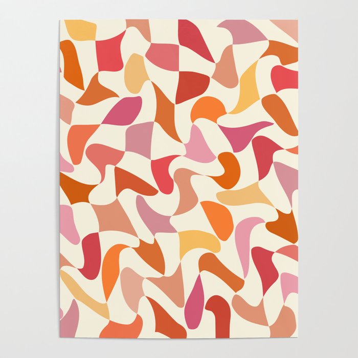 Abstract Wavy Checkerboard in Orange, Pink & Yellow Poster Gallery Image 4