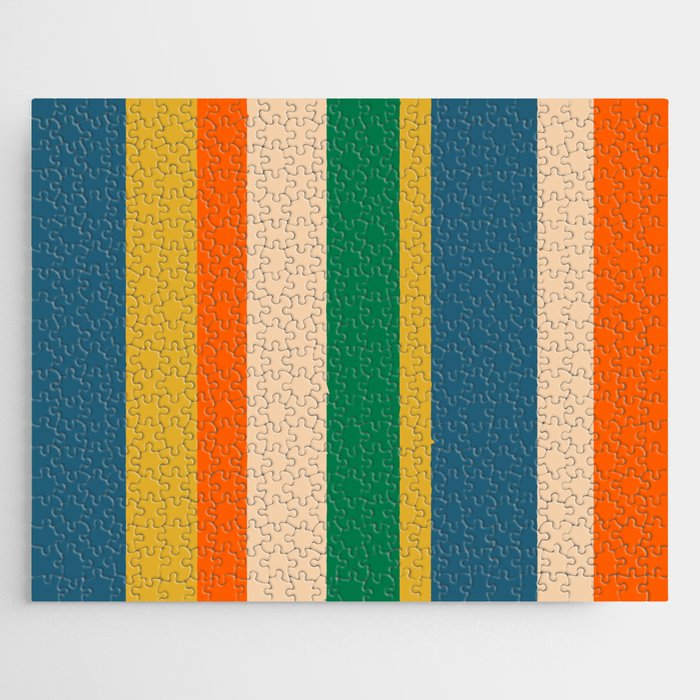 Retro Modern Vertical Stripe Pattern in Vintage Colors Jigsaw Puzzle Gallery Image 1