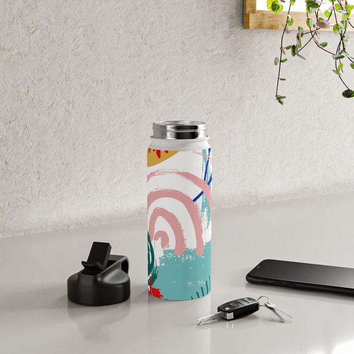 Summer Floral Prints, Abstract, Colourful Prints. Water Bottle Gallery Image 4