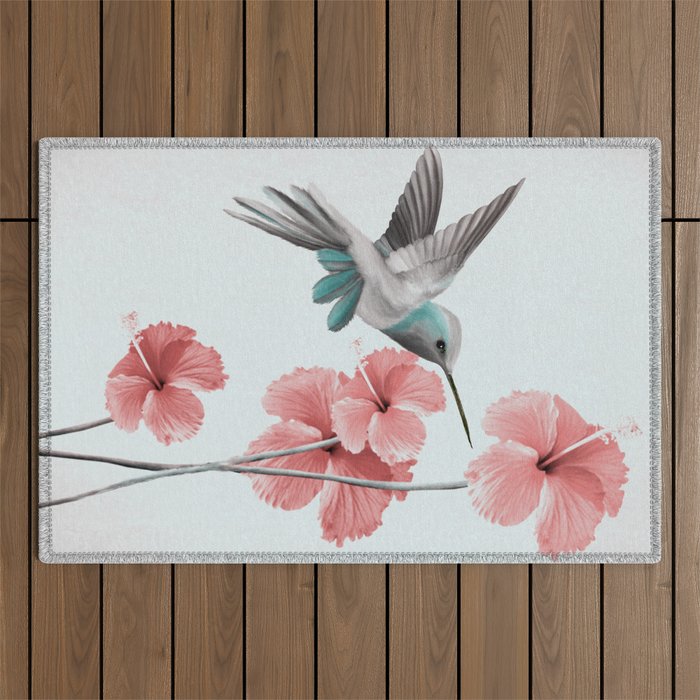 Hummingbird with Hibiscus Outdoor Rug Gallery Image 1