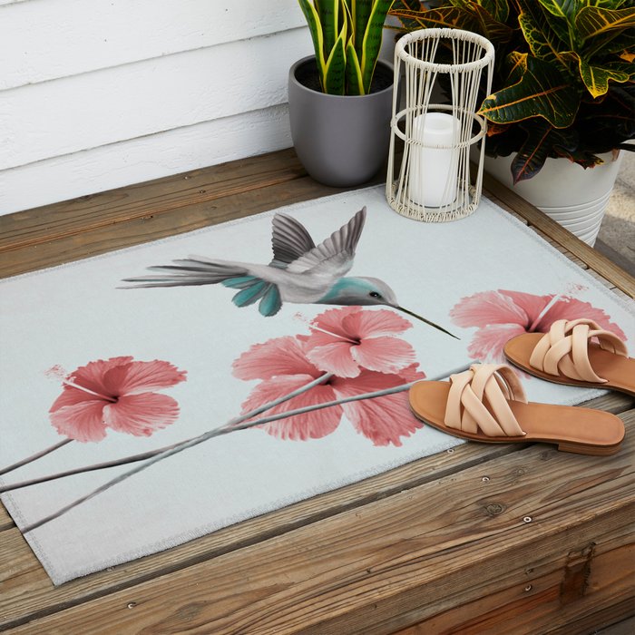 Hummingbird with Hibiscus Outdoor Rug Gallery Image 2