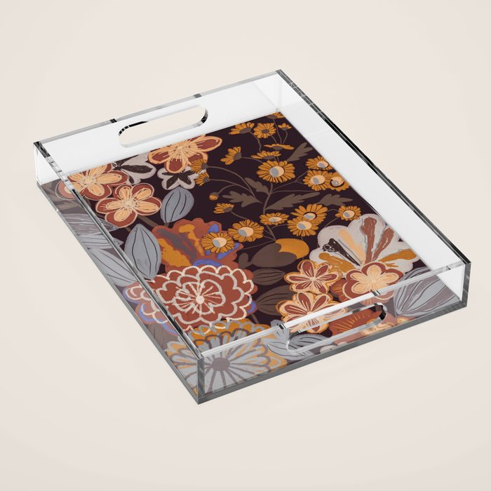 Brown floral Acrylic Tray Gallery Image 1