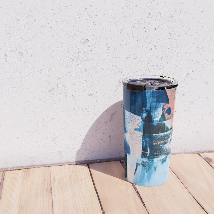 On the Dock: a pretty abstract design in blues and pinks by Alyssa Hamilton Art Travel Mug Gallery Image 4