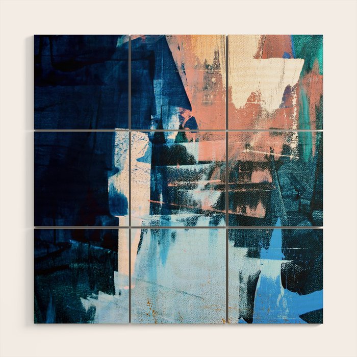 On the Dock: a pretty abstract design in blues and pinks by Alyssa Hamilton Art Wood Wall Art Gallery Image 1
