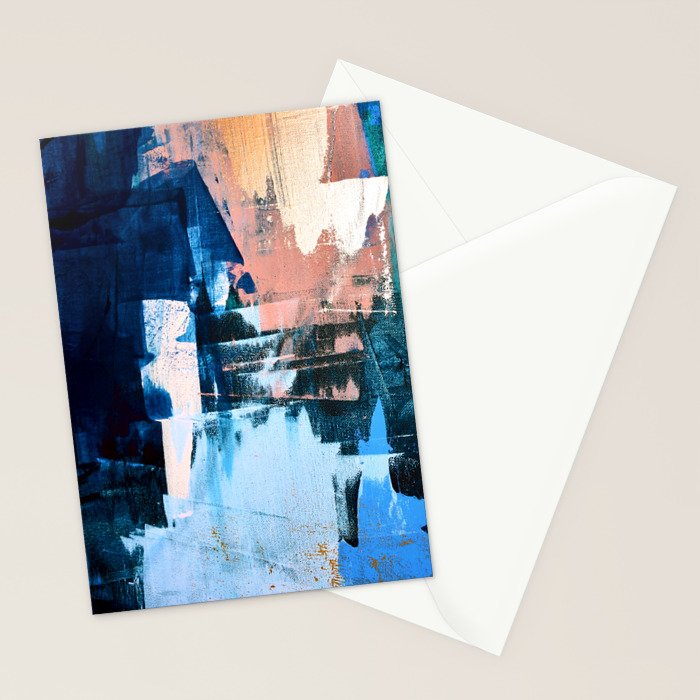 On the Dock: a pretty abstract design in blues and pinks by Alyssa Hamilton Art Stationery Card Gallery Image 2