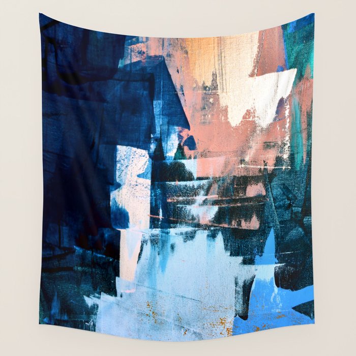 On the Dock: a pretty abstract design in blues and pinks by Alyssa Hamilton Art Wall Tapestry Gallery Image 1