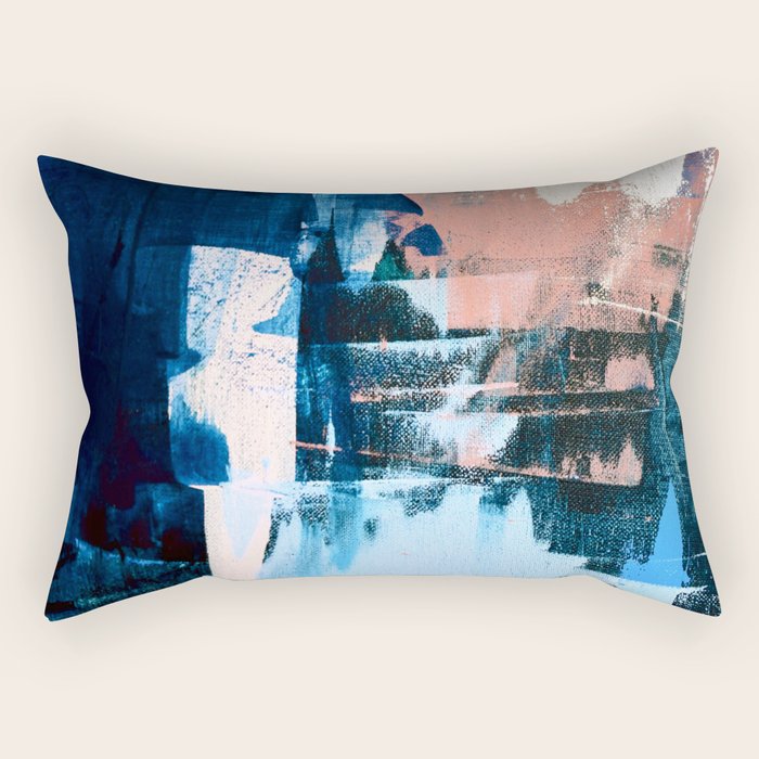 On the Dock: a pretty abstract design in blues and pinks by Alyssa Hamilton Art Rectangular Pillow Gallery Image 1