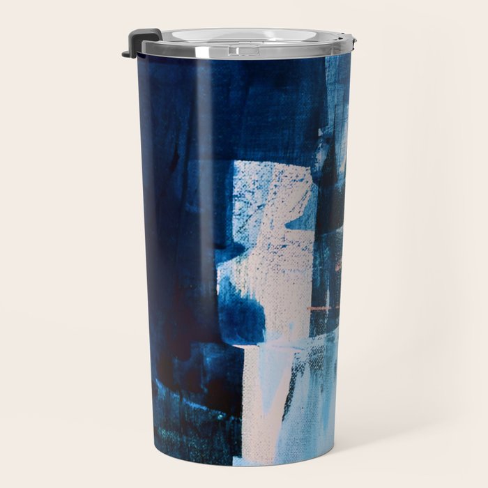 On the Dock: a pretty abstract design in blues and pinks by Alyssa Hamilton Art Travel Mug Gallery Image 3