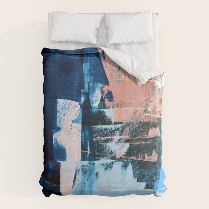On the Dock: a pretty abstract design in blues and pinks by Alyssa Hamilton Art Duvet Cover Gallery Image 6