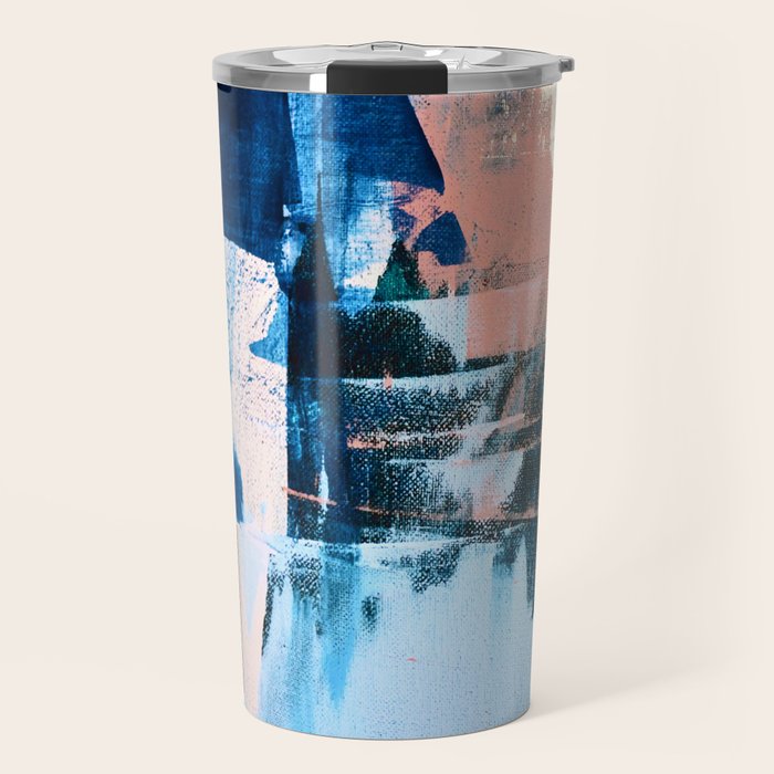 On the Dock: a pretty abstract design in blues and pinks by Alyssa Hamilton Art Travel Mug Gallery Image 1