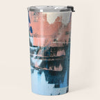 On the Dock: a pretty abstract design in blues and pinks by Alyssa Hamilton Art Travel Mug Gallery Image 2