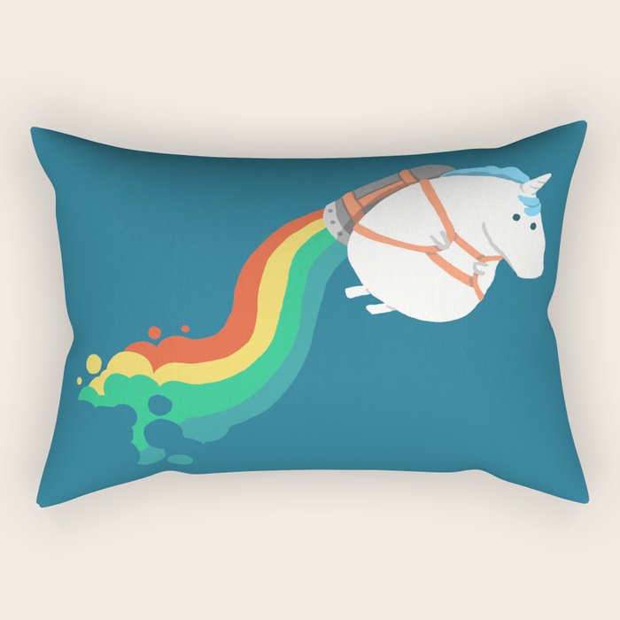 Fat Unicorn on Rainbow Jetpack Rectangular Pillow Gallery Image 1