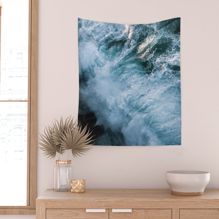 Wave in Ireland during sunset - Oceanscape Wall Tapestry Gallery Image 2