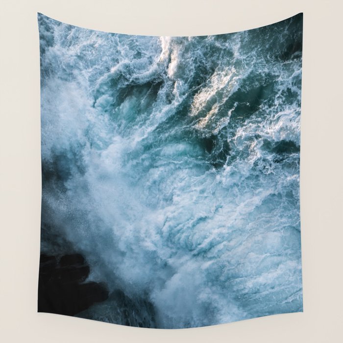 Wave in Ireland during sunset - Oceanscape Wall Tapestry Gallery Image 1
