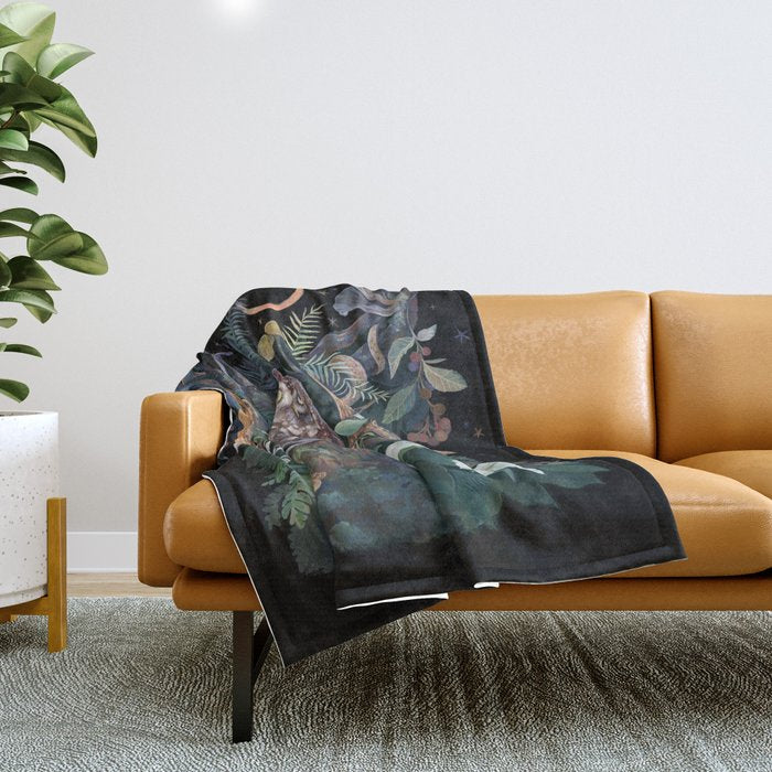 Owl and Snakes Mushroom forest Throw Blanket Gallery Image 1