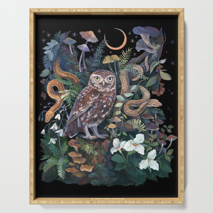 Owl and Snakes Mushroom forest Serving Tray Gallery Image 1