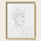 Minimal Line Art Woman with Magnolia Serving Tray Gallery Image 1