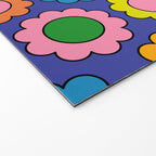 Colorful Flowers Cheerful Happy Retro Pattern on Blue Welcome Mat Gallery Image 2