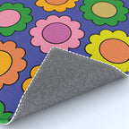 Colorful Flowers Cheerful Happy Retro Pattern on Blue Rug Gallery Image 4