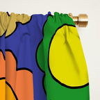 Colorful Flowers Cheerful Happy Retro Pattern on Blue Window Curtain Gallery Image 2