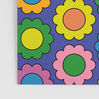 Colorful Flowers Cheerful Happy Retro Pattern on Blue Poster Gallery Image 3