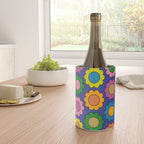 Colorful Flowers Cheerful Happy Retro Pattern on Blue Wine Chiller Gallery Image 4