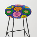 Colorful Flowers Cheerful Happy Retro Pattern on Blue Stool Gallery Image 2