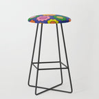 Colorful Flowers Cheerful Happy Retro Pattern on Blue Stool Gallery Image 1
