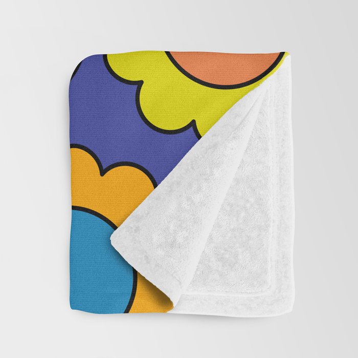 Colorful Flowers Cheerful Happy Retro Pattern on Blue Throw Blanket Gallery Image 3