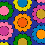 Colorful Flowers Cheerful Happy Retro Pattern on Blue Coffee Mug Gallery Image 2