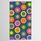 Colorful Flowers Cheerful Happy Retro Pattern on Blue Tablecloth Gallery Image 2