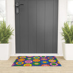 Colorful Flowers Cheerful Happy Retro Pattern on Blue Welcome Mat Gallery Image 3