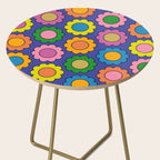 Colorful Flowers Cheerful Happy Retro Pattern on Blue Side Table Gallery Image 2