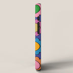 Colorful Flowers Cheerful Happy Retro Pattern on Blue iPhone Case Gallery Image 2