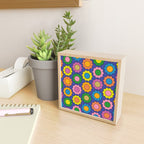 Colorful Flowers Cheerful Happy Retro Pattern on Blue Mini Art Print Gallery Image 2