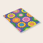 Colorful Flowers Cheerful Happy Retro Pattern on Blue Notebook Gallery Image 3