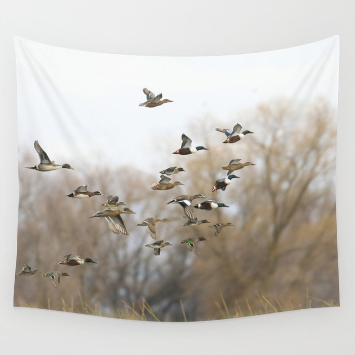 Ducks in Autumn Flight Wall Tapestry Gallery Image 4