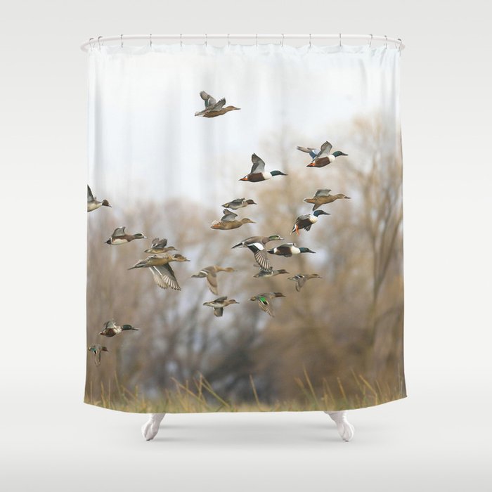 Ducks in Autumn Flight Shower Curtain Gallery Image 1