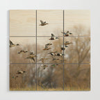 Ducks in Autumn Flight Wood Wall Art Gallery Image 1