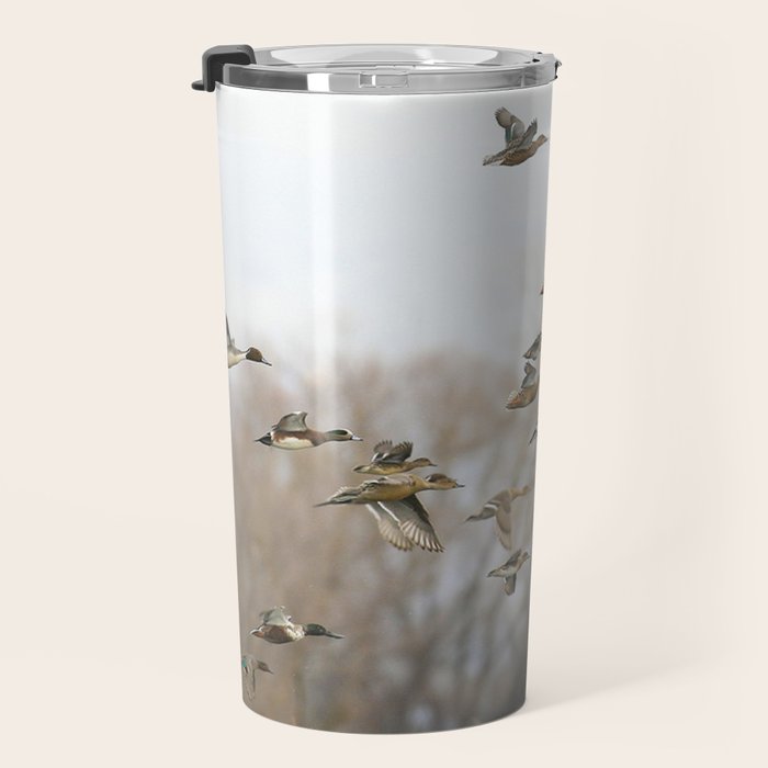 Ducks in Autumn Flight Travel Mug Gallery Image 3