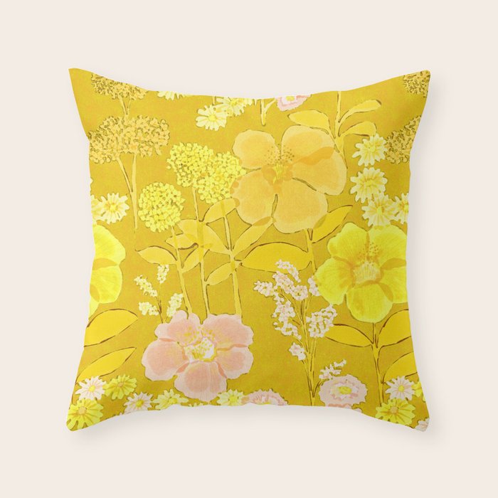 Grandma's Flowers (Yellow) Throw Pillow Gallery Image 1