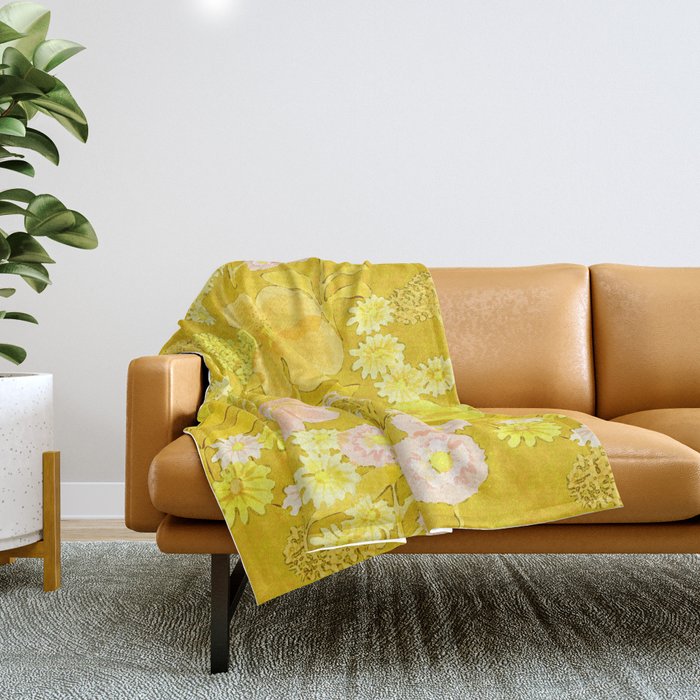 Grandma's Flowers (Yellow) Throw Blanket Gallery Image 1