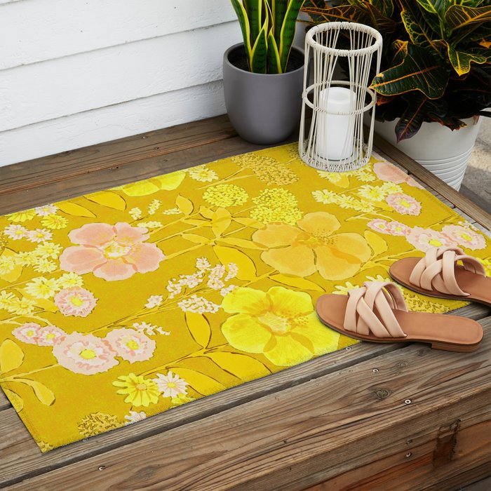 Grandma's Flowers (Yellow) Outdoor Rug Gallery Image 2