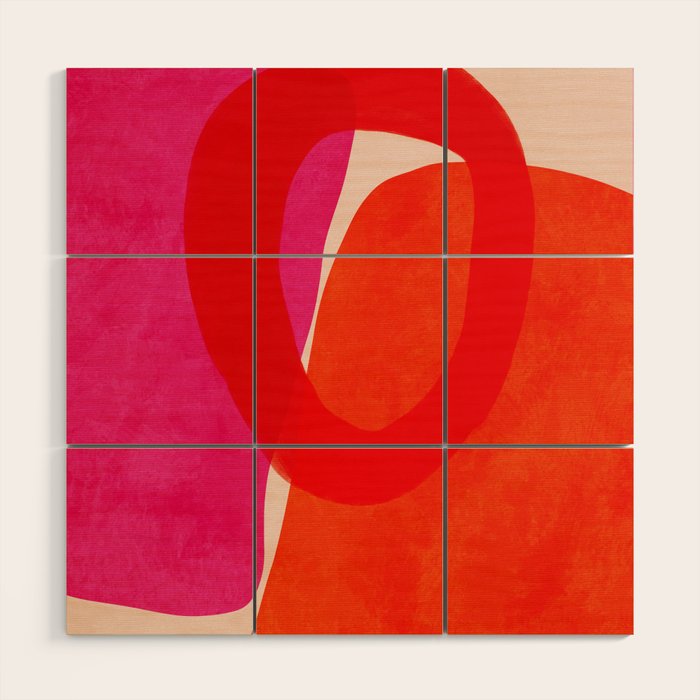 relations IV - pink shapes minimal painting Wood Wall Art Gallery Image 1
