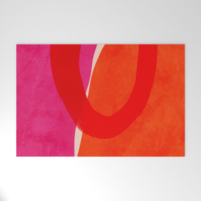 relations IV - pink shapes minimal painting Welcome Mat Gallery Image 1