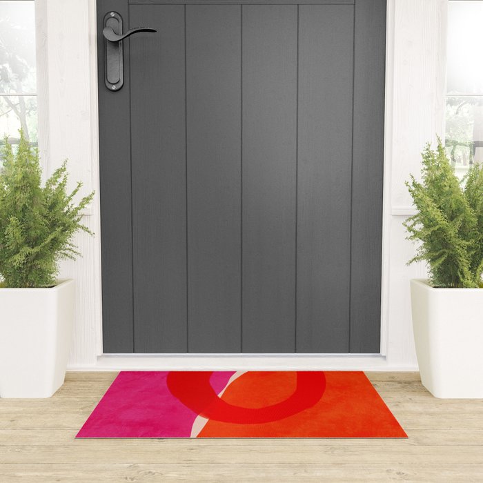 relations IV - pink shapes minimal painting Welcome Mat Gallery Image 3