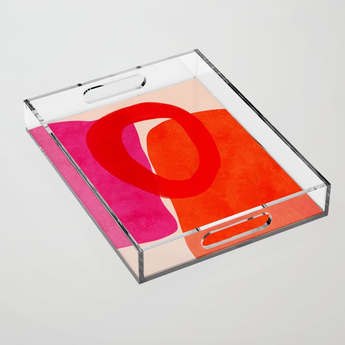 relations IV - pink shapes minimal painting Acrylic Tray Gallery Image 1